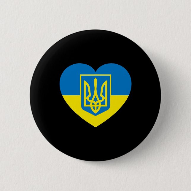 Ukraina statsvapen i hjärtflagga solidaritet pro knapp (Framsida)