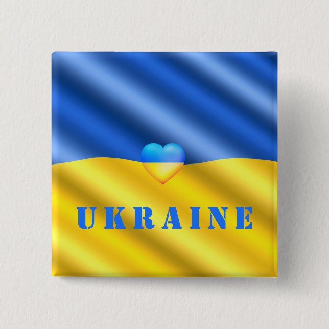 Ukraina - Stöd till fredsfriheten - Ukrainas Flagg Knapp (Framsida)