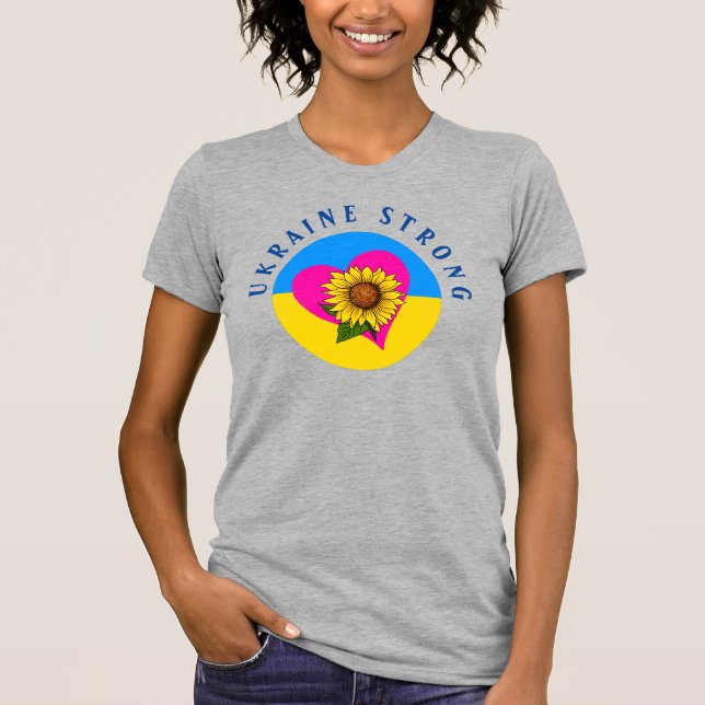 Ukraina Strong Cute Sunflora Heart T-Shirt (Framsida)