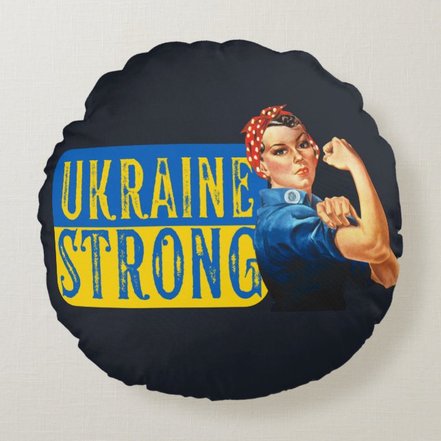 Ukraina Strong Rosie Riveter Rund Kudde (Framsidan)