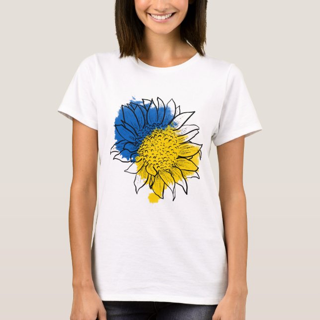 Ukraina Support Solrosblomma T Shirt (Framsida)