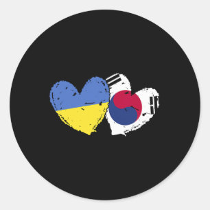 Ukraina Sydkorea Hjärta Flaggor Ukrainska Koreansk Runt Klistermärke