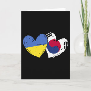 Ukraina Sydkorea Hjärtflagga Ukrainsk Koreansk D Kort