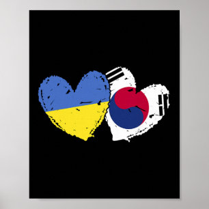 Ukraina Sydkorea Hjärtflagga Ukrainsk Koreansk D Poster