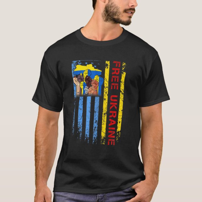 Ukraina T Ukrainas stöd för Älskare fritt Ukraina  T Shirt (Framsida)