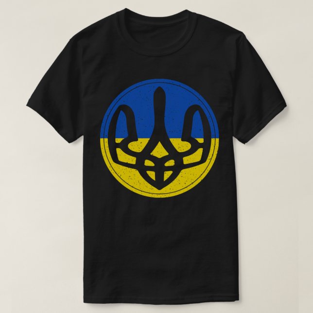 Ukraina Trident Distress Fish Öga Stil T Shirt (Design framsida)