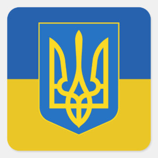 Ukraina Trident Flagga Fyrkantigt Klistermärke
