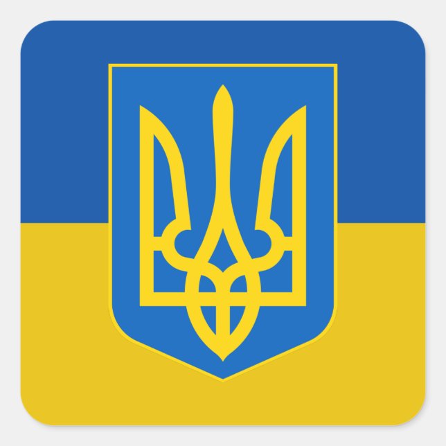 Ukraina Trident Flagga Fyrkantigt Klistermärke (Framsida)