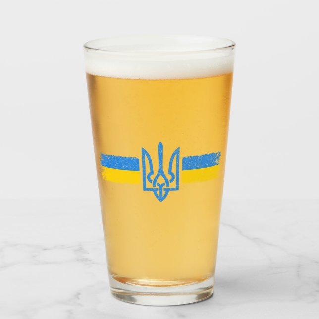 Ukraina Trident - Flagga Symbol - Ukraina Glaskopp (Framsida fylld)
