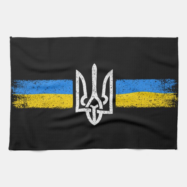 Ukraina Trident - Flagga Symbol - Ukraina Kökshandduk (Horisontell)