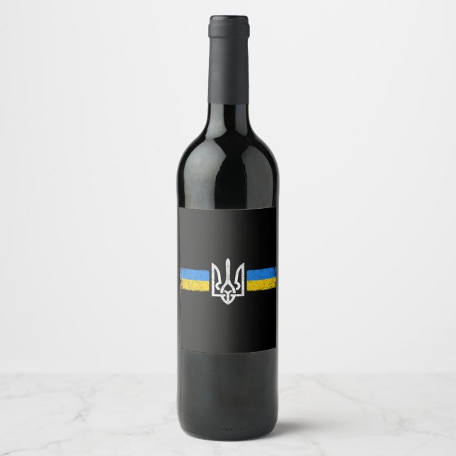 Ukraina Trident - Flagga Symbol - Ukraina Vinflaska Etikett (Framsida)