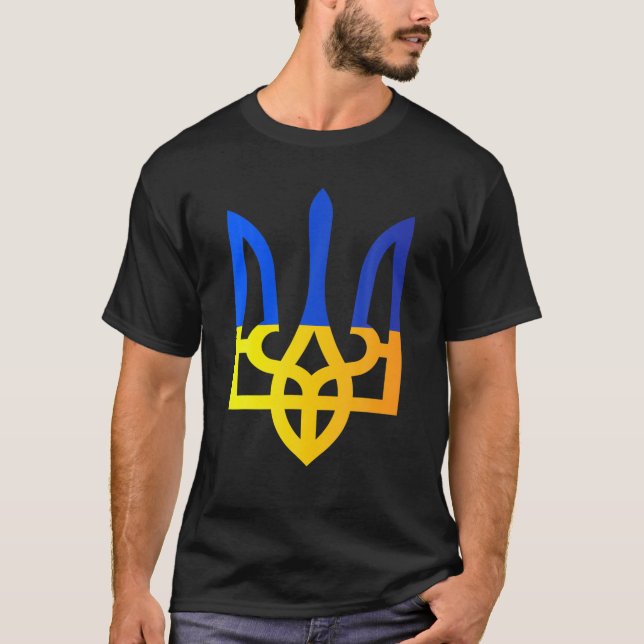 Ukraina Trident National Symbol Ukrainska Flagga B T Shirt (Framsida)