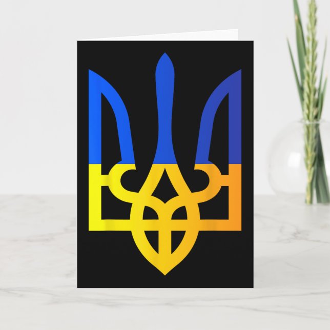 Ukraina Trident Nationell Symbol Ukrainsk Flagga B Kort (Framsida)