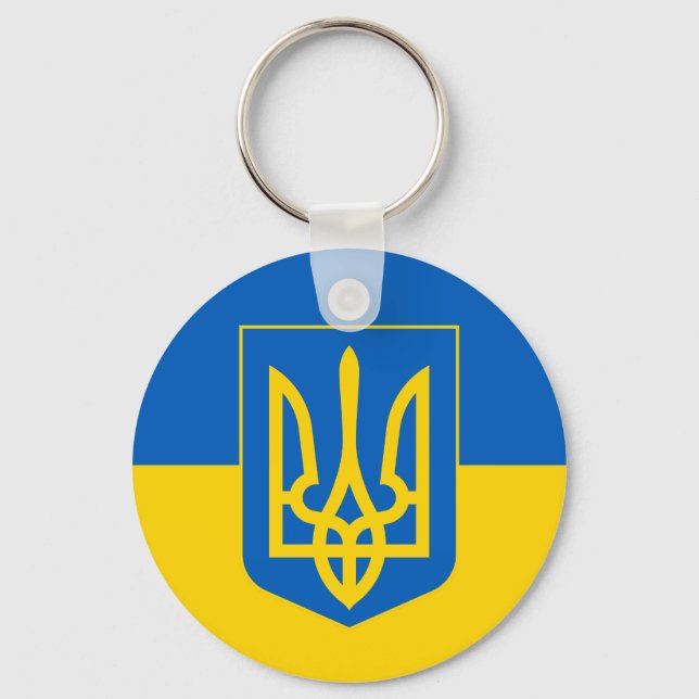 Ukraina Trident on Gult and Blue Flagga Nyckelring (Framsida)