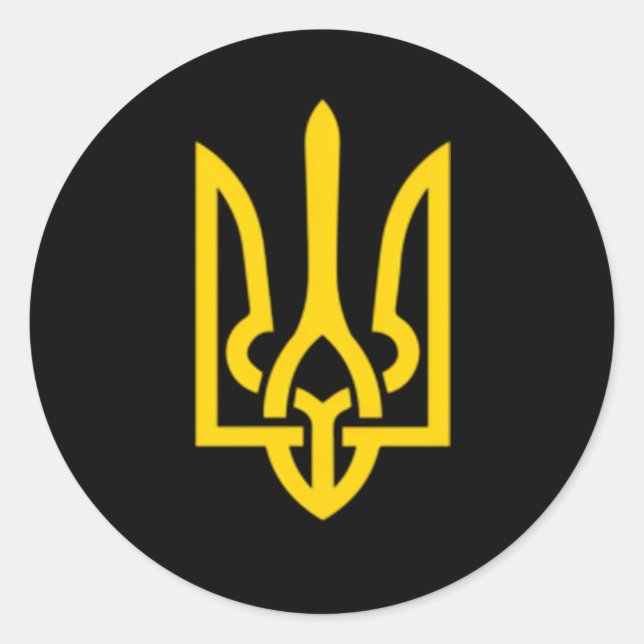 Ukraina Trident Symbol Mitten Ukraina Zelensky G Runt Klistermärke (Framsida)