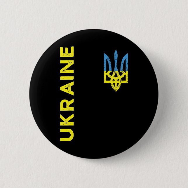 Ukraina Trident Vapen Emblem Ukrainsk Flagga Knapp (Framsida)