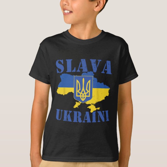 Ukraina Tröja Slava Ukraini Ukrainsk Flagga Triden (Framsida)