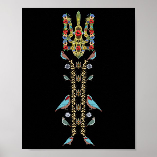 Ukraina Trysub (treudd) Och Fåglar Retro Ukrainsk Poster (Framsidan)