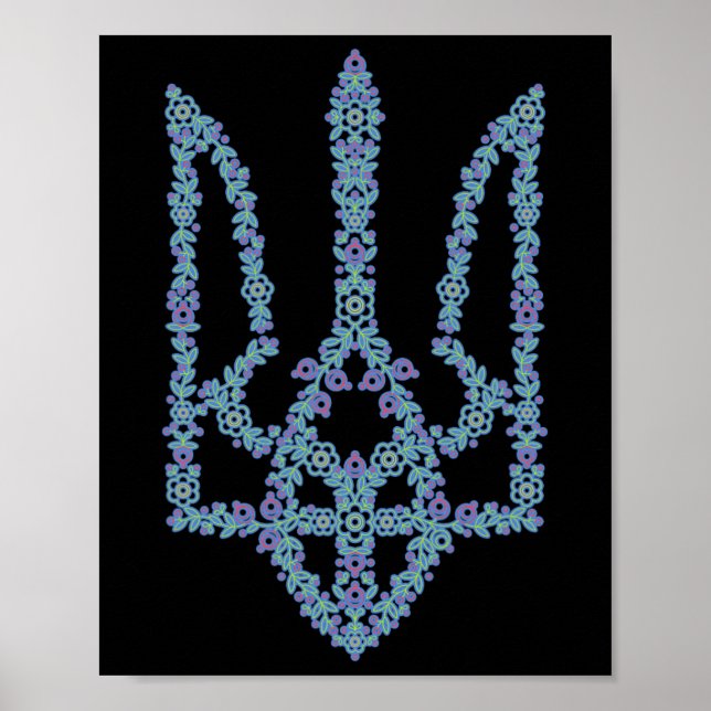 Ukraina Tryzub Ukrainska blomma Modern Triden Poster (Framsidan)
