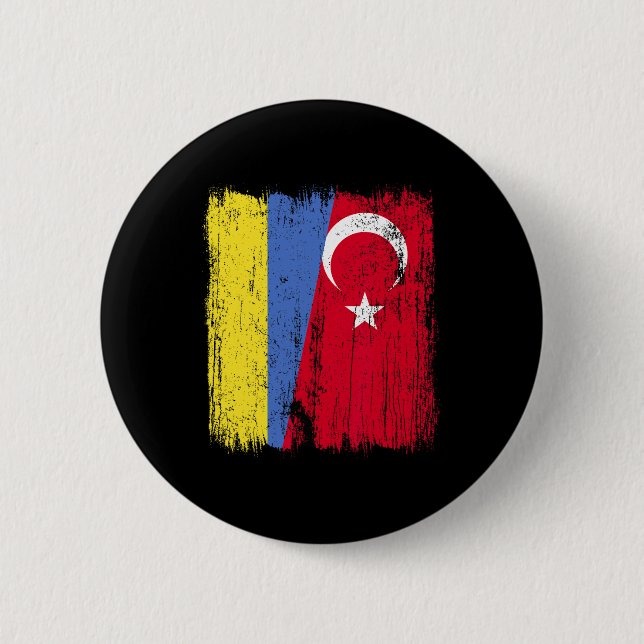 Ukraina Turkiet Halv Flagga Turkiye Ukrainsk Turki Knapp (Framsida)