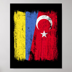Ukraina Turkiet Halv Flagga Turkiye Ukrainska Turk Poster