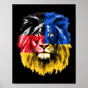 Ukraina Tyskland Flagga Lejon Deutschland Ukrainsk Poster
