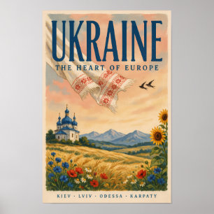 Ukraina Ukrainsk Landskapsillustration Resa Poster
