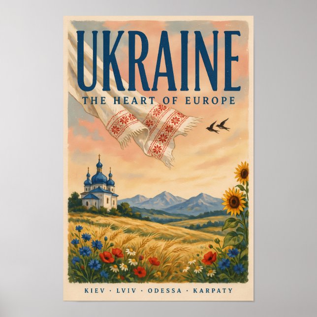 Ukraina Ukrainsk Landskapsillustration Resa Poster (Framsidan)