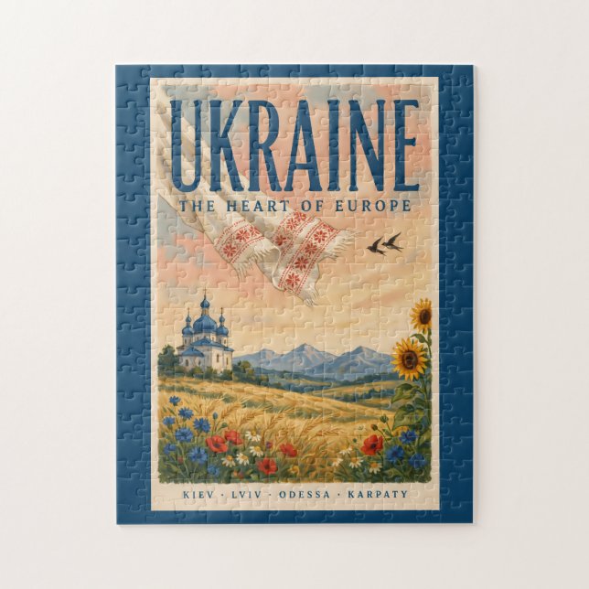 Ukraina Ukrainsk landskapsillustration Resa Pussel (Vertikal)