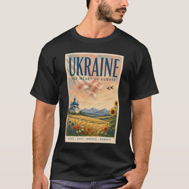 Ukraina Ukrainsk Landskapsillustration Resa T Shirt (Framsida)