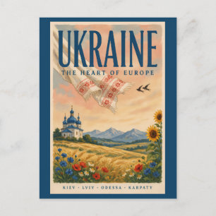Ukraina Ukrainsk landskapsillustration Resa Vykort