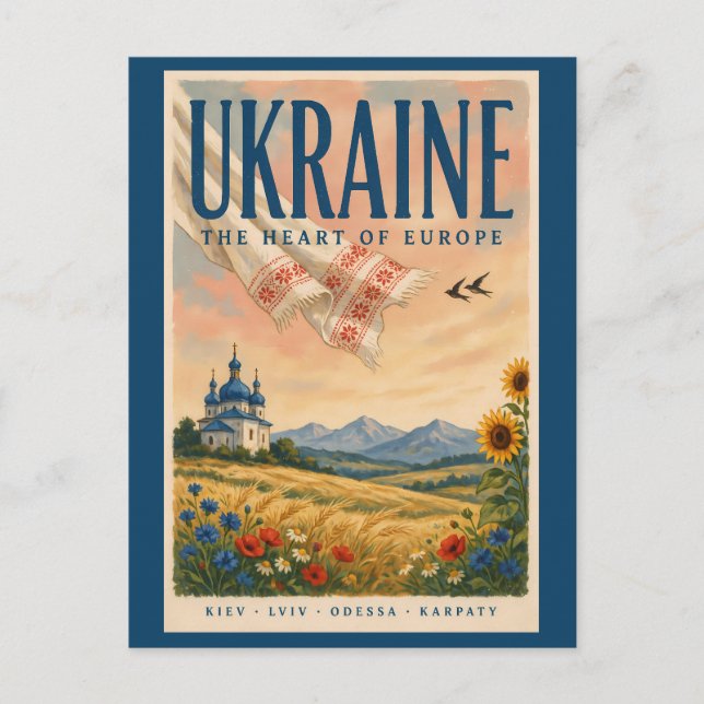 Ukraina Ukrainsk landskapsillustration Resa Vykort (Framsida)