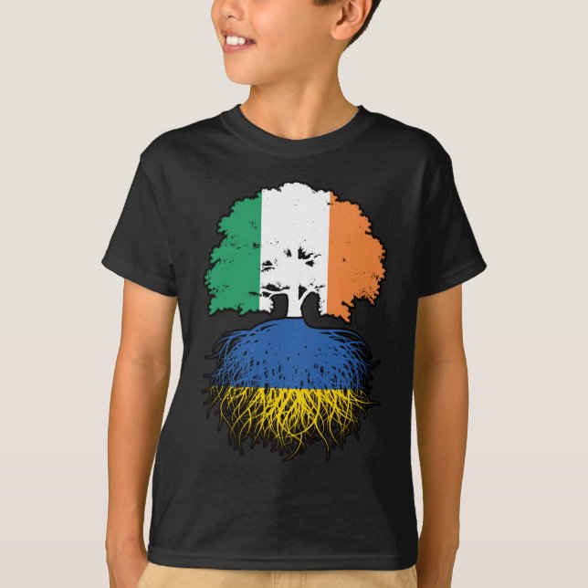 Ukraina Ukrainukrainska irländska Träd Roots Flagg T Shirt (Framsida)