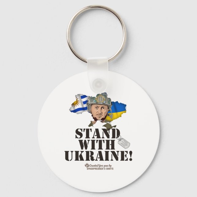 Ukraina Uruguay Flaggor Zelenskyy Stå Med Ukraina Nyckelring (Framsida)