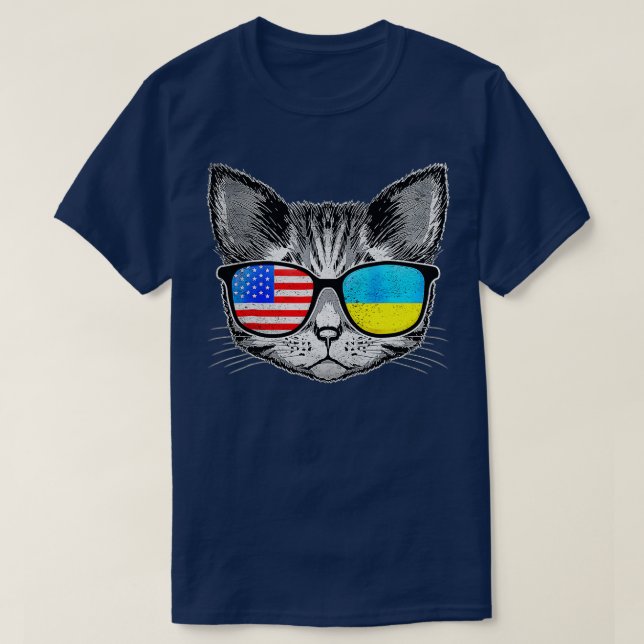 Ukraina US Flagga Roots Cat Ukrainska amerikanska T Shirt (Design framsida)
