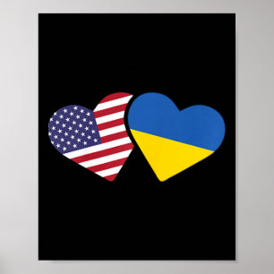 Ukraina Usa Flagga T Shirt Hjärta Ukrainska Amerik Poster