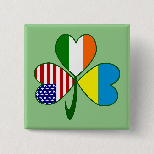 Ukraina USA Ireland Shamrock Flagga Knapp (Framsida)
