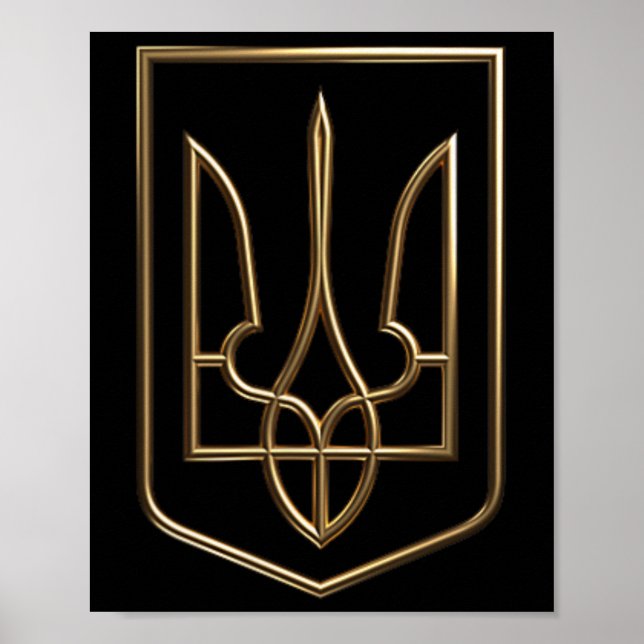 Ukraina vapen Gerfalk Trident Med statsvapen  Poster (Framsidan)