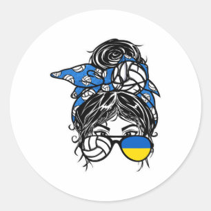 Ukraina Volleyboll Älskare Rufsigt Bunt Hår Tjej U Runt Klistermärke