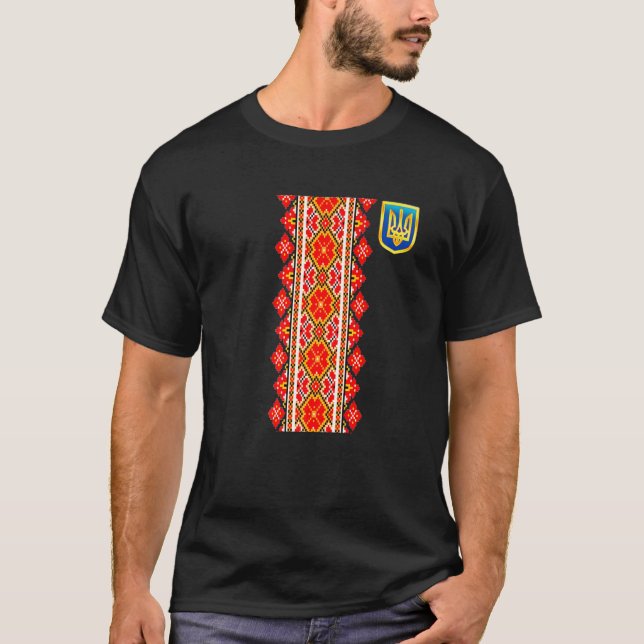 Ukraina Vyshyvanka Ukrainas ukrainska Flagga av Uk T Shirt (Framsida)