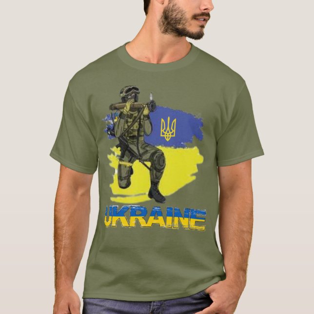 Ukraina Warrior Military Soldier Trident Zelensky T Shirt (Framsida)