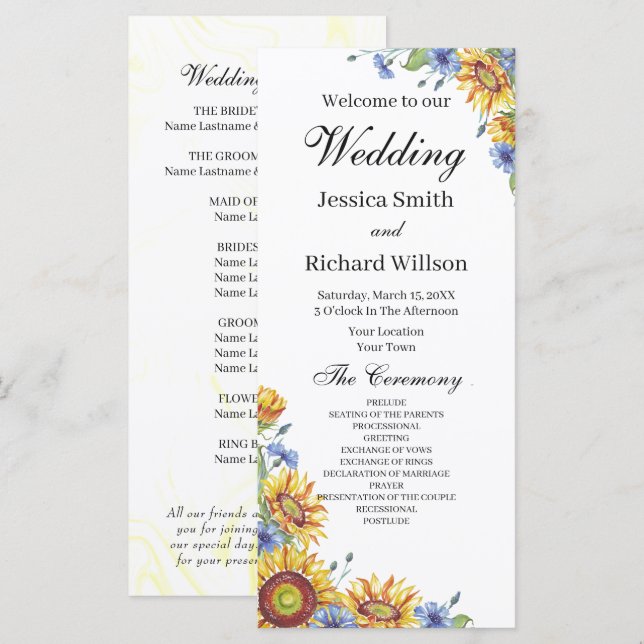 Ukraina Watercolor Bröllopsprogram (Fram/baksida)