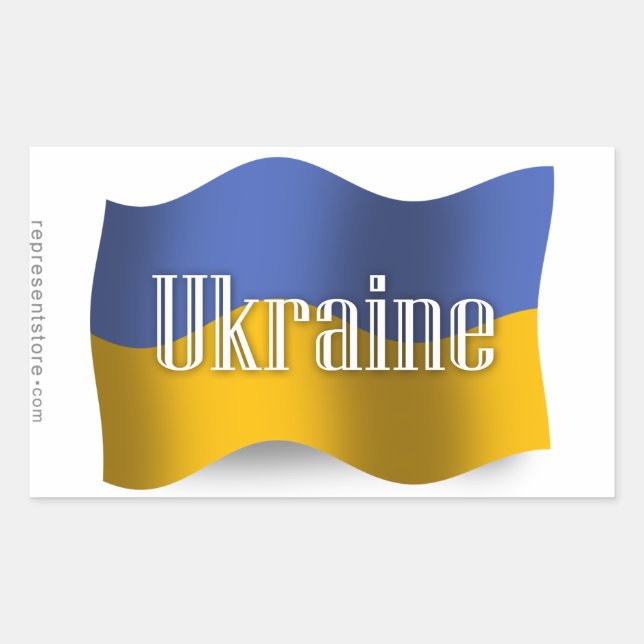 Ukraina Wave Flagga Rektangulärt Klistermärke (Framsida)