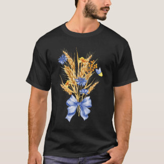 Ukraina Wheat Wildblommor Bouquet Ukrainas Flagga  T Shirt