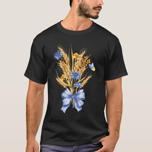 Ukraina Wheat Wildblommor Bouquet Ukrainas Flagga  T Shirt (Framsida)