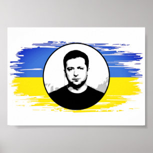 Ukraina Zelenskyy blue gult flagga Poster
