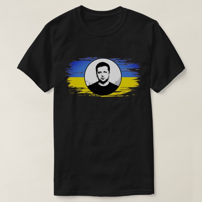 Ukraina Zelenskyy blue gult flagga T Shirt (Design framsida)