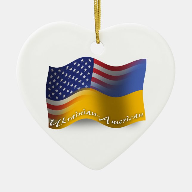 Ukrainare-Amerikan som vinkar flagga Julgransprydnad Keramik (Framsidan)