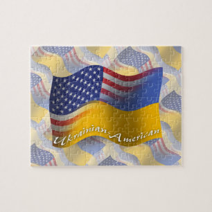 Ukrainare-Amerikan som vinkar flagga Pussel