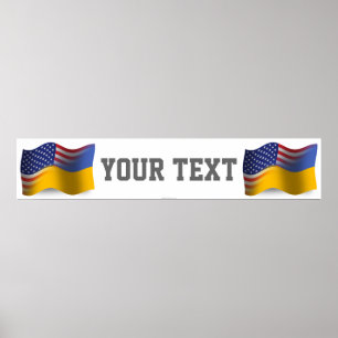 Ukrainare-Amerikan som vinkar flaggabanret Poster